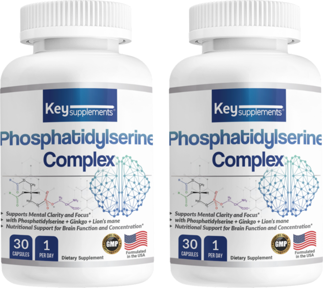 키서플리먼트 포스파티딜세린 컴플랙스 930mg 은행잎 추출물 후퍼자인 노루궁뎅이버섯 엘글루타민 알파 GPC 함유 건강, 2개, 30정