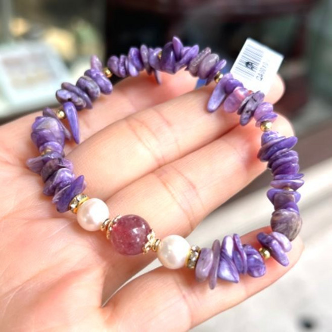 亮晶晶 紫龍晶手鍊，搭配珍珠與紫鋰輝石，展現優雅魅力