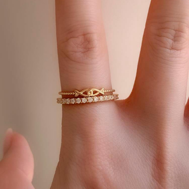 [셀프러브] 실버925 트윈 물고기반지 5-19호 - 애끼 모녀링 우정 행운 로즈골드