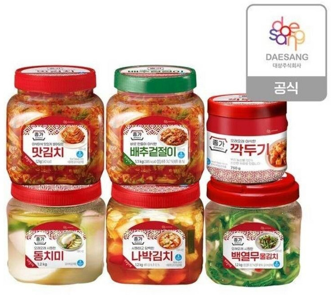 종가 간편하게 먹는 PET김치 6종 2개 골라담기 겉절이전라도맛백열무물나박동치미맛김치 외 126378 177902, 백열무물김치1.2kg, 동치미1.2kg, 1.2kg