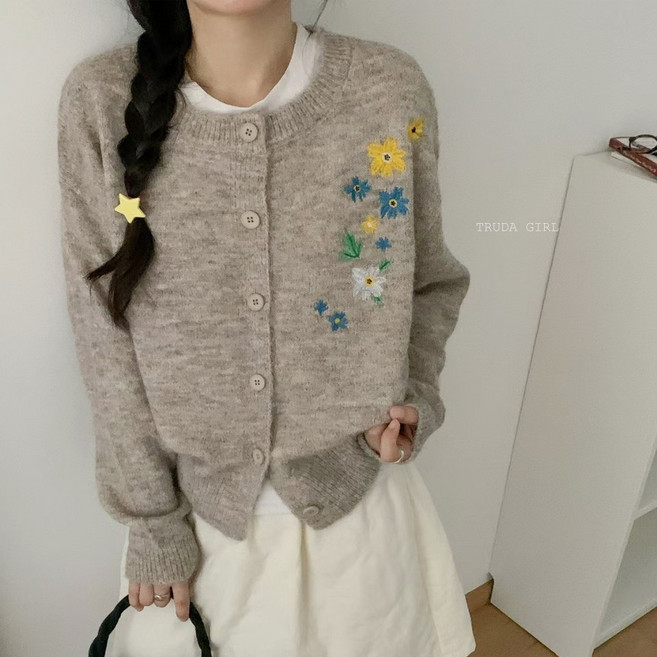 復古刺繡小花針織外套
