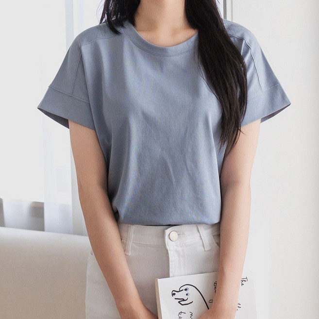 세미크롭 실켓 라운드 반팔티