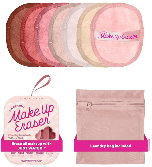 The Original MakeUp Eraser 7일 세트 방수 마스카라 아이라이너 파운데이션 립스틱 자외선 차단제 등을 포함한 물만으로 모든 메이크업을 지울 수 있습, Sweet Cheeks Neutrals