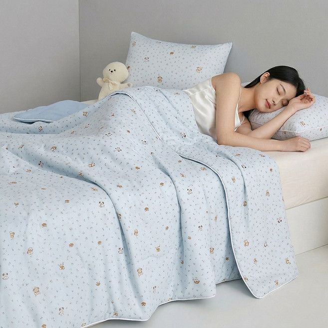 Frokom 아이스 실크 차렵이불 쿨링 시원한 통기성 항균 냉감이불 여름 홑이불 사계절 사용 가능