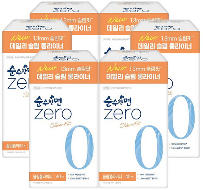 순수한면 제로 슈퍼롱 팬티라이너, 40개입, 6개