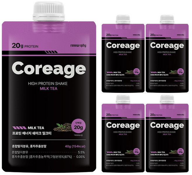 코어리지 프로틴 에너지 쉐이크 단백질 밀크티맛, 5개, 40g
