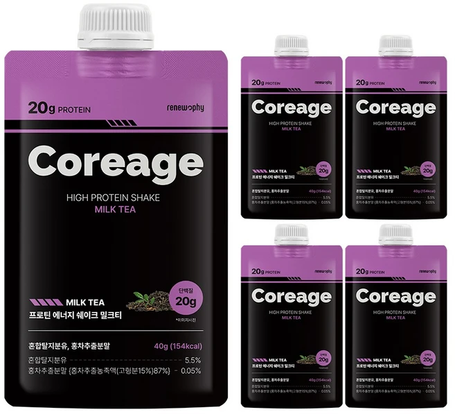 코어리지 프로틴 에너지 쉐이크 단백질 밀크티맛, 5개, 40g - 쿠팡