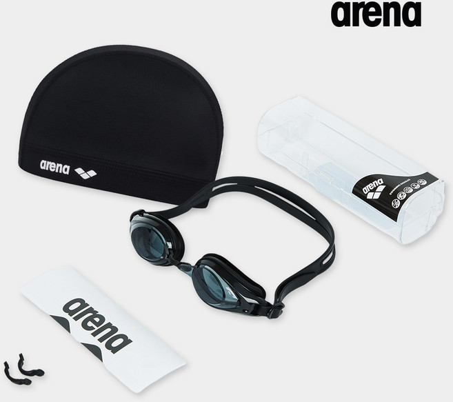 아레나 스판수모 + 김서림방지 수경, 1개, 수모블랙+수경블랙