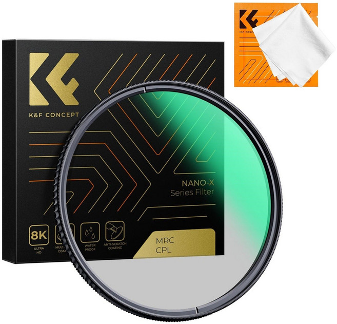 K&F Concept 62mm NANO-X 슬림 MRC CPL 필터 (렌즈크리너융) 8K AGC Japan Glass Slim CPL Filter + Cloth, 1개