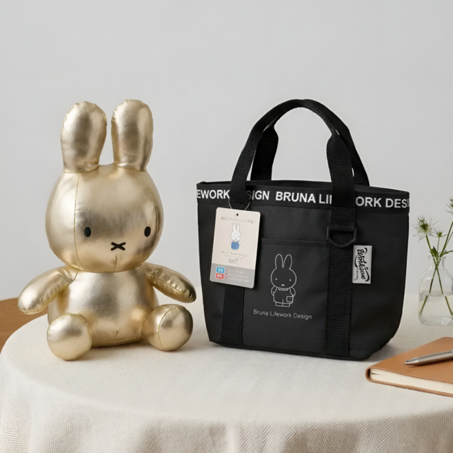 일본 정품 미피 보냉도시락가방 미니 토트 직장인 이유식 가방 중형, 검정, 1개