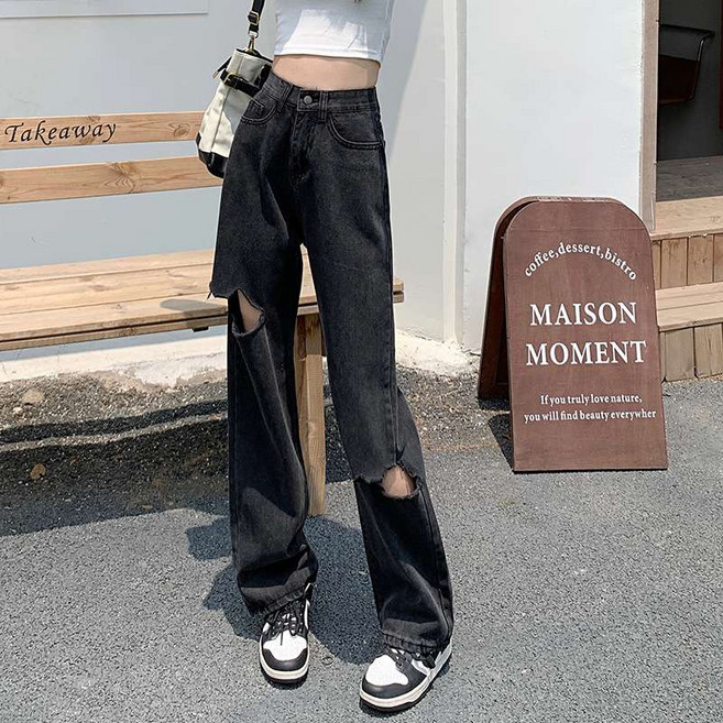 찢어진청바지 찢청 여성 여자 여름 일자 하이웨스트 데님 A06W