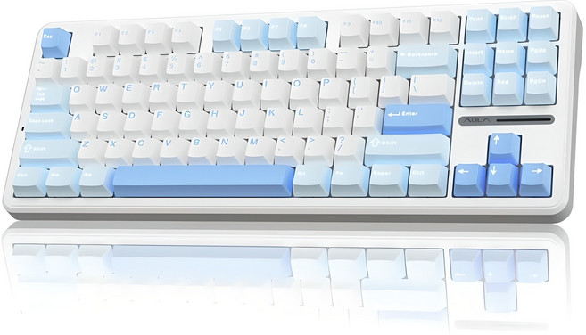 AULA F87 RGB 기계식 3모드 키보드, 솔트 화이트 + 블루, 그레이 우드축, 제조사축