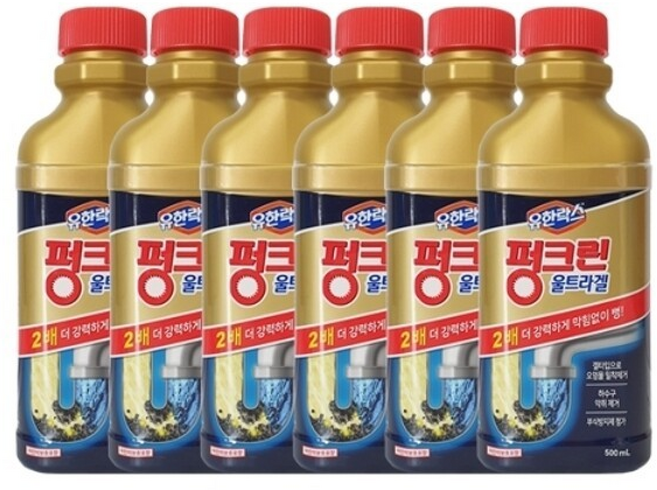 유한락스 펑크린 울트라겔 배수구세정제 x6/막힘제거/악취제거, 1개, 500ml