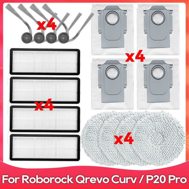 roborock 호환 Qrevo Curv v10viv 교체 부품 액세서리 HEPA 필터 물걸레 먼지 봉투 메인 사이드 브러시, Set N