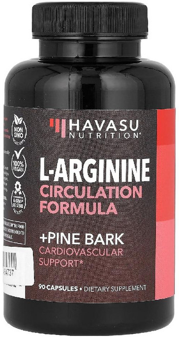 Havasu Nutrition L-아르기닌 순환 포뮬라 + 소나무 껍질 캡슐 90정 Nutrition (하바스 뉴트리션), 1개