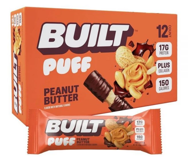 Built Bar 퍼프 프로틴 바 땅콩 버터 퍼프 단백질 스낵 17g 휴대용 단 150칼로리 설탕 6g 콜라겐 글루텐 프리 12개입, Built Bar, 퍼프 프로틴 바, 땅콩 버터 퍼프,, 1 - 쿠팡