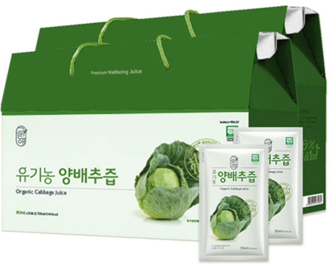 그린애 저온추출 유기농양배추즙 60팩 (고형분5%이상), 2.7L, 2개