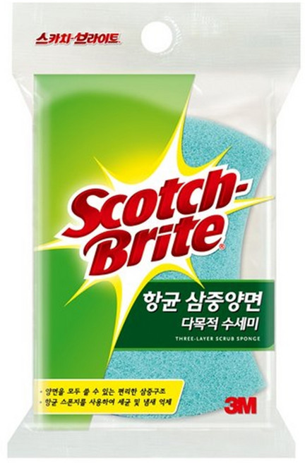 스카치브라이트 향균 삼중 양면 다목적 수세미, 1개입, 1개