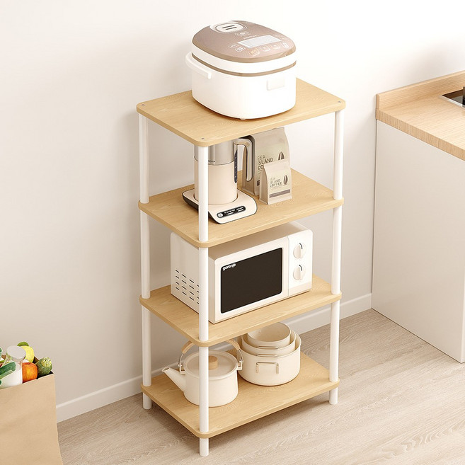 위즈룸 다용도 조립식 전자레인지 선반, 4단, 화이트 우드