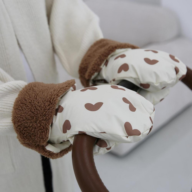 원라인 나염 유모차장갑 워머 핸드머프, 1세트, 초코하트