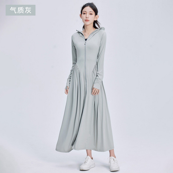長款連衣裙 防曬服 薄款 涼感 冰絲, 氣質灰