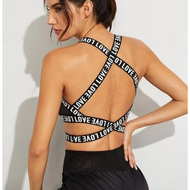 당일배송[누드백 LOVE 밴딩 브라패드내장 크롭탑]여캠 방송의상 바디프로필 팜므파탈 촬영복 무대의상 비치웨어 짐웨어 요가복 댄스팀 공연복 유니크 디자인