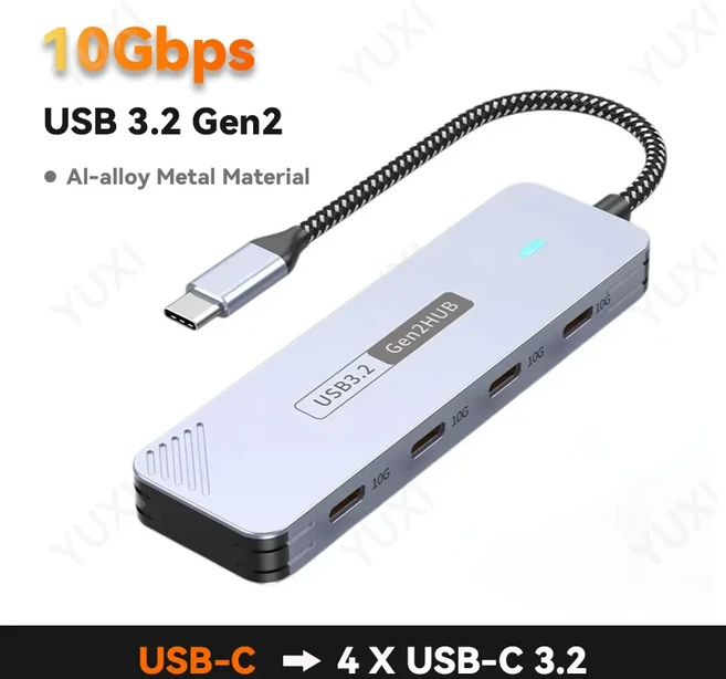 USB 3.2 Gen2 허브 멀티포트 스플리터 A 타입 C 10Gbps OTG 어댑터 맥북 아이패드 노트북용 4포트 확장 액, 01 China Mainland, 1개, 01 4C