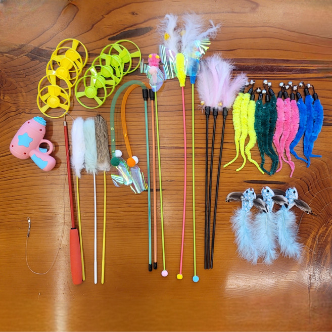 고양이 장난감 16종 세트 막대11개+낚싯대 리필15개+낚싯대1개+냥이콥터 본체 리필10개, 1세트, 혼합색상