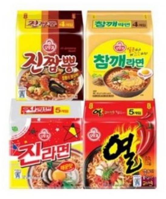 오뚜기 진라면 매운맛 + 진짬뽕 + 참깨라면 + 열라면, 1세트
