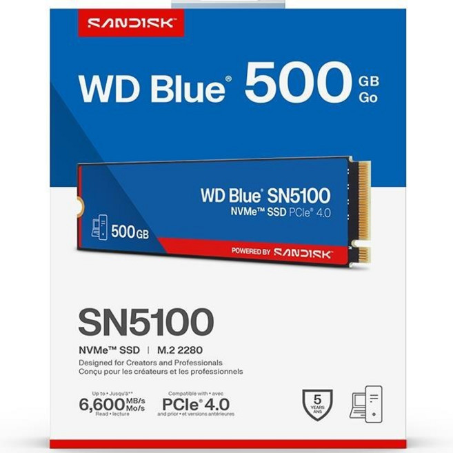 WD 藍標 SN5100 NVMe SSD 500GB PCIe 4.0 M.2 2280 固態硬碟