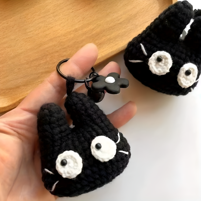 귀여운 핸드메이드 뜨개 검정 고양이 키링
