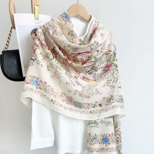 꽃무늬 롱 스카프 봄 머플러 간절기 면 여성 우아한