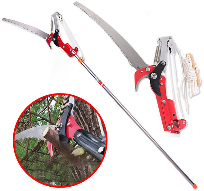 루꼬모 나무 자르는 로프 고지 3단 3M 장대 과수원 다목적 정원 높은가지 자르는톱 전지 가위 조경용톱, 1세트