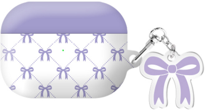 리본 패턴 발레코어 버즈라이브/버즈3/버즈3프로 하드 케이스 +아크릴 키링 세트, 퍼플 리본, 버즈3/버즈3프로(공용)