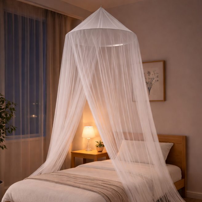 룸앤업 모기차단 캐노피 원형 모기장, 화이트