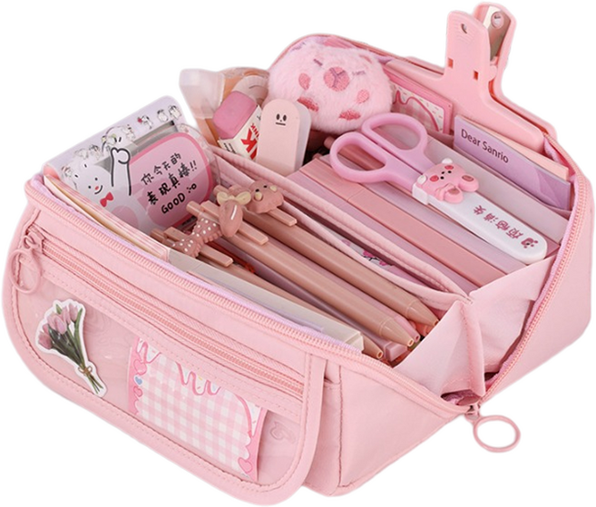 동아피엠에스 대용량 180도 필통 다용도 수납 펜 파우치 케이스 필통, 핑크, 1개