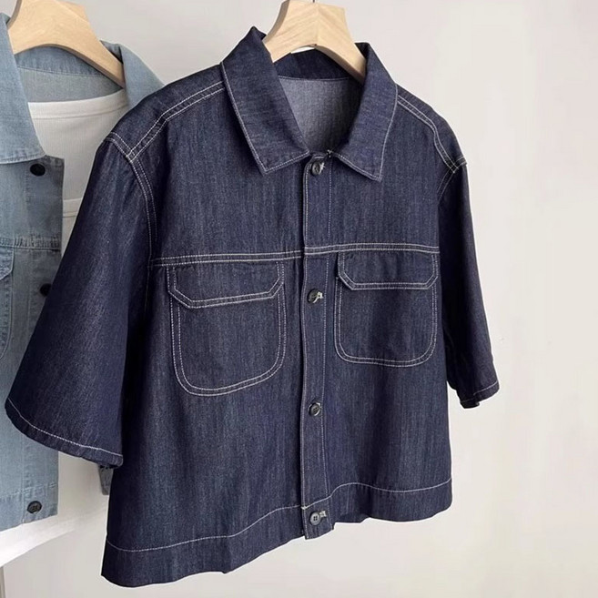 swygsqql 여름 키작녀 반팔 청 자켓 캐주얼 얇은 숏 데님 자켓 숏 반팔 자켓 카디건