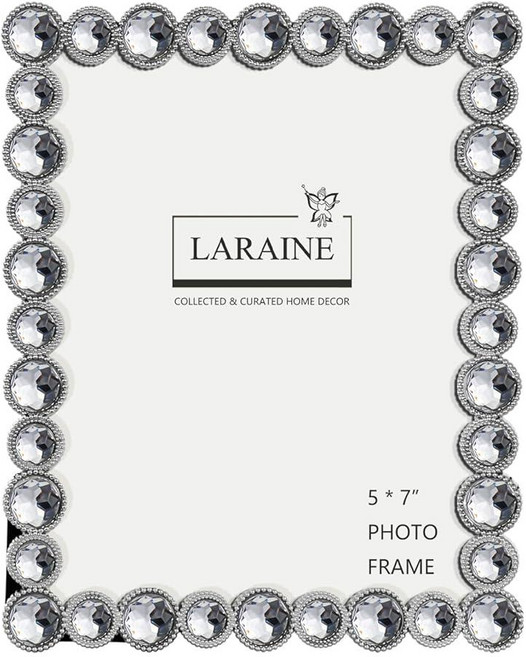 LARAINE 그림 사진 프레임 12.7x17.8cm(5x7인치) 라인스톤 금속 고화질 유리 디스플레이 테이블 탑 라운드 크리스탈 홈 데코 휴일 선물 (투명), LARAINE 그림 사진 프레임 12.7x17.8cm(