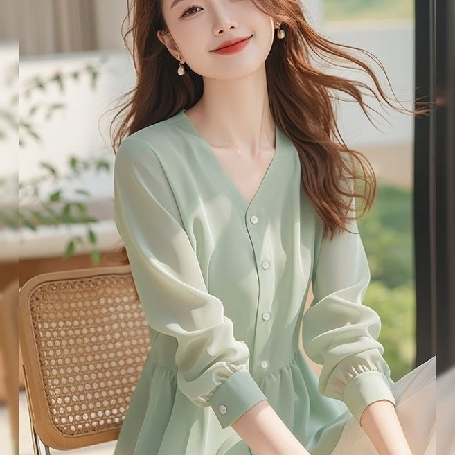 루스리더 여성 패션 루즈핏 브이넥 실크 셔츠 M673