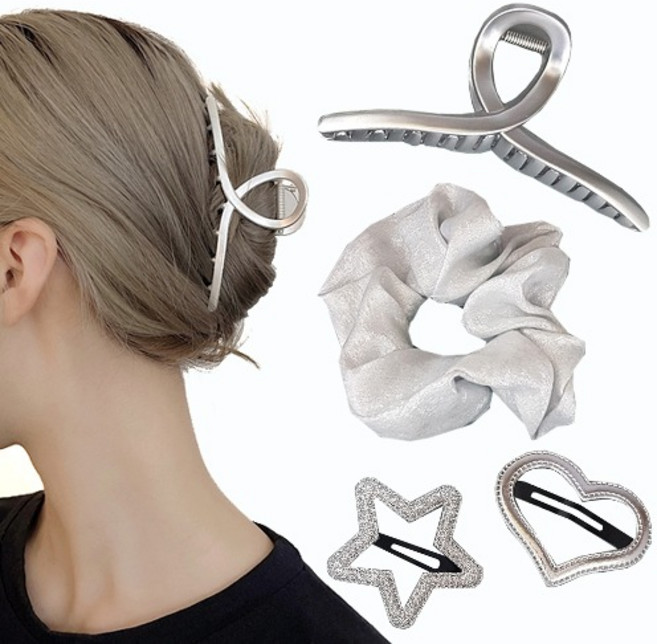 콩이네리본 무광메탈 꼬임리본 집게핀 헤어 액세서리 4종세트