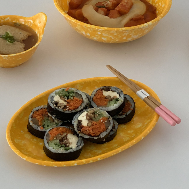 (타원접시) 멜라민 레트로 분식접시 포장마차 분식집 그릇 4colors, 1개, 핑크