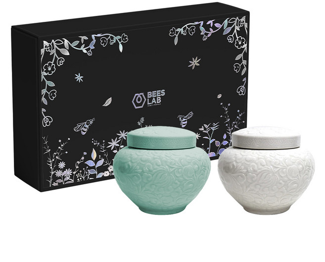 비즈랩 설날 도자기 꿀 단지 아카시아꿀600g + 야생화꿀 600g 1.2kg 고급 구정 선물세트, 2개, 600g