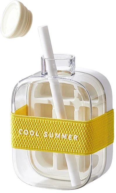 2-in-1 제빙기 얼음 트레이 물병 프레스 뚜껑이 있는 휴대용 주전자 만들기 밀짚 실리콘, 01 빠른, 04 500ml White