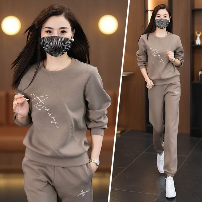 여성 봄 트레이닝복 세트 캐주얼 라운드 맨투맨 슬림 팬츠 상하 투피스 데일리