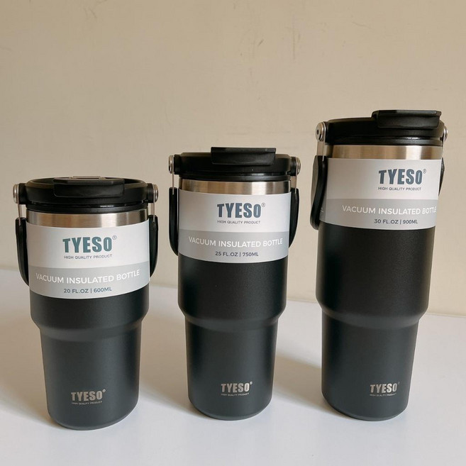 TYESO 冰霸杯 真空保溫瓶, 黑, 1個, 750ml