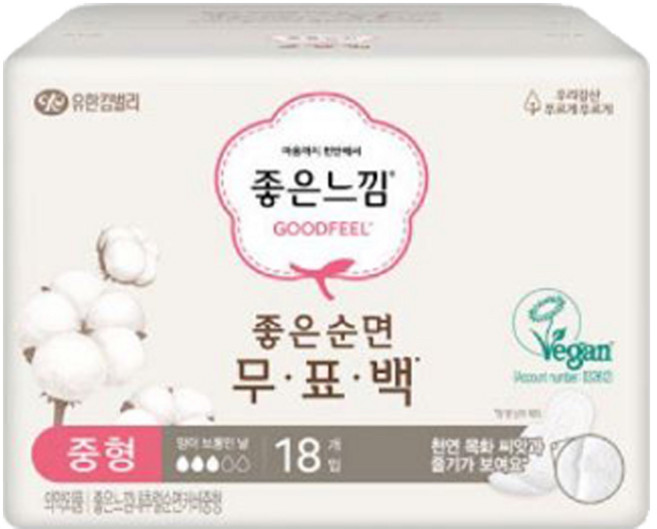 좋은느낌 좋은 순면 생리대 중형 18매, 18개입, 1개