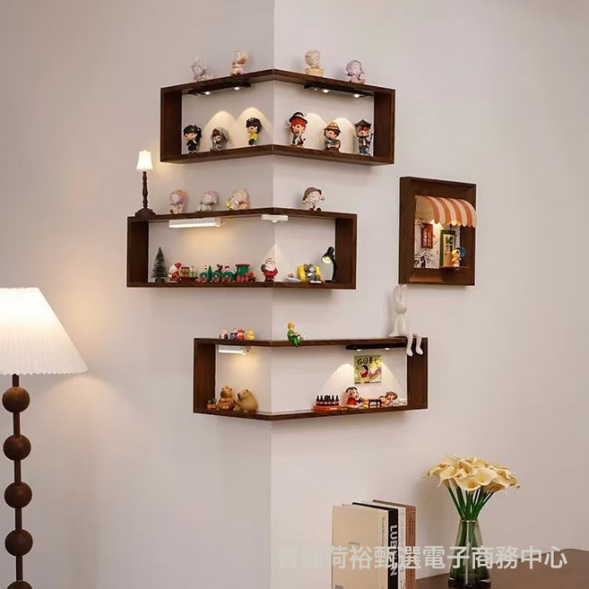 轉角置物架牆上90度拐角書架懸空牆面裝飾架客廳牆壁轉角收納架, 1個, 凸面款40*20*20cm一個(不帶燈):如圖