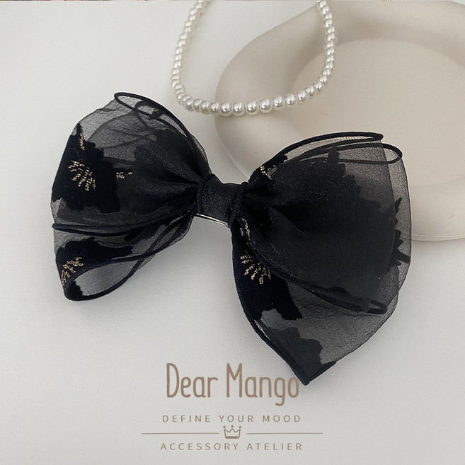 3단 리본핀 플라워 프린트 시어 오간자 헤어핀 데일리 포인트 악세사리 디어망고 플로르