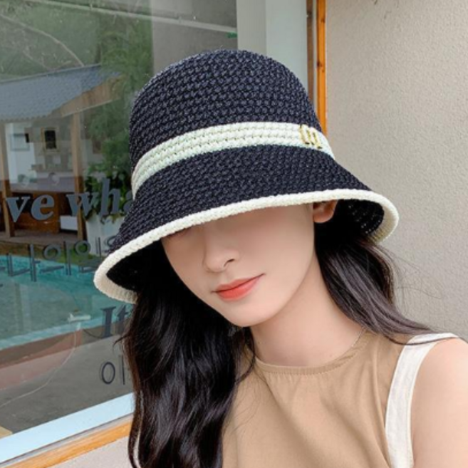 이엠 h11 여성니트 버킷햇 여름 배색 벙거지 모자