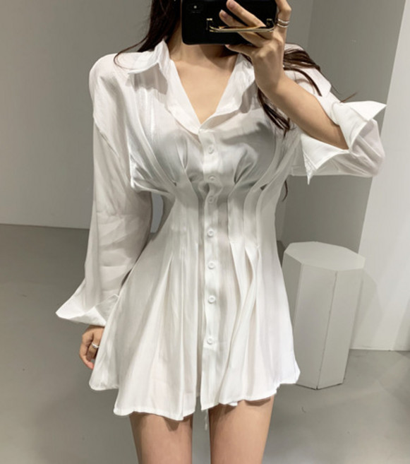 [H283] 특이한 디자인 남방 셔츠 미니원피스